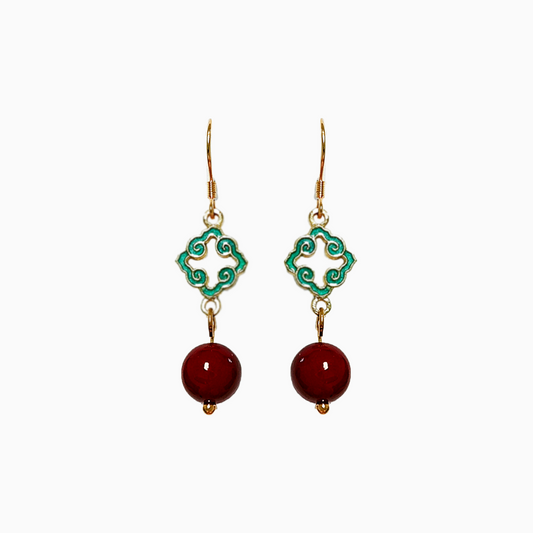 Auspicious cloud cinnabar enamel earrings